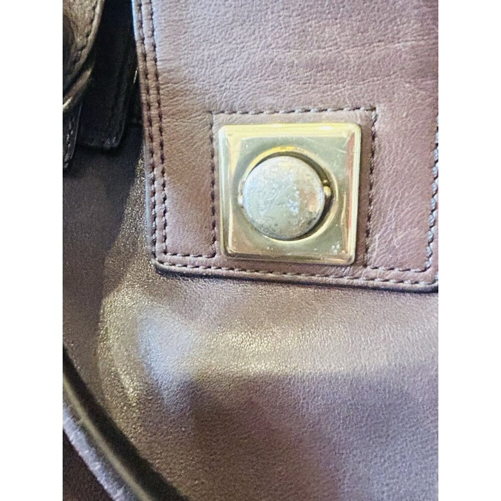 Banana Republic Brown Leather Bucket Tote Shoulder Bag Hobo Brass - Picture 6 of 15